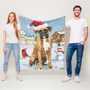 Boxer Dog Winter Wonderland Christmas Joy Fleece Blanket