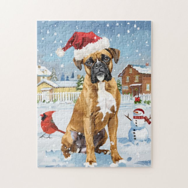 Boxer Dog Winter Wonderland Christmas Joy Jigsaw Puzzle (Vertical)