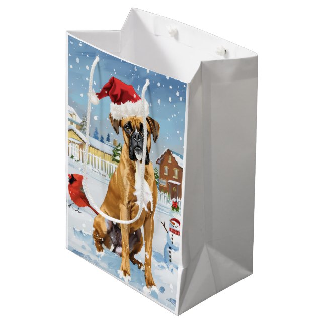 Boxer Dog Winter Wonderland Christmas Joy Medium Gift Bag (Front Angled)