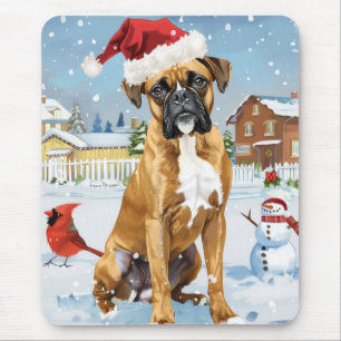 Boxer Dog Winter Wonderland Christmas Joy Mouse Pad