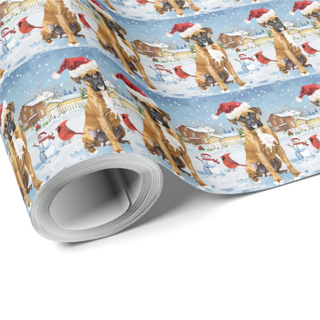 Boxer Dog Winter Wonderland Christmas Joy Wrapping Paper (Roll Corner)