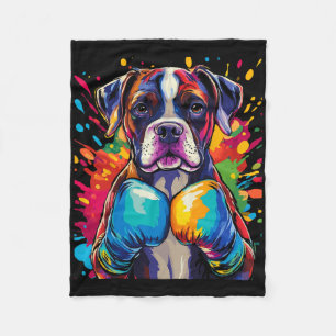 Boxer Dog With Boxing Gloves Color Splash Fleece Blanket