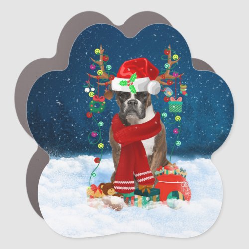 Boxer dog with Christmas gifts  Car Magnet