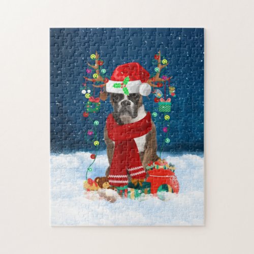 Boxer dog with Christmas gifts Jigsaw Puzzle