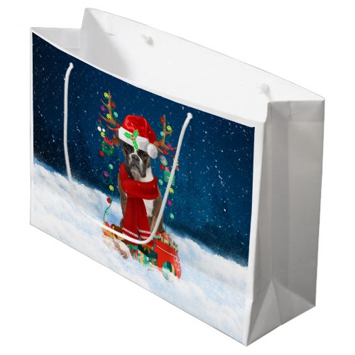 Boxer dog with Christmas gifts Large Gift Bag