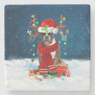 Boxer dog with Christmas gifts Stone Coaster