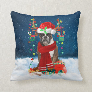 Boxer dog with Christmas gifts Throw Pillow