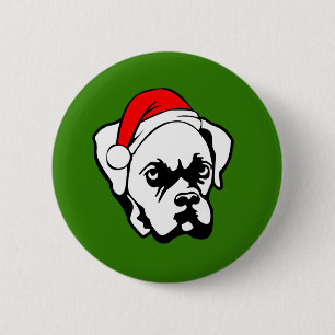 Boxer Dog with Christmas Santa Hat Pinback Button