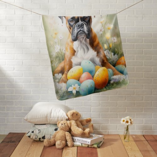 Boxer Dog with Easter Eggs Holiday Baby Blanket