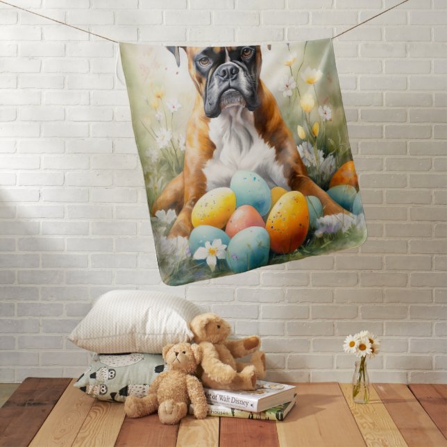 Boxer Dog with Easter Eggs Holiday Baby Blanket (In Situ)