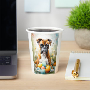 Boxer Dog with Easter Eggs Holiday Paper Cups