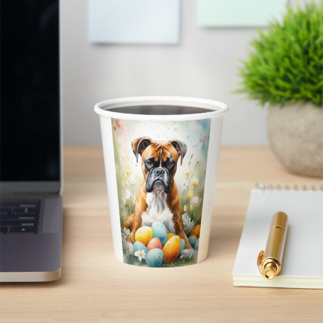 Boxer Dog with Easter Eggs Holiday Paper Cups (Insitu)
