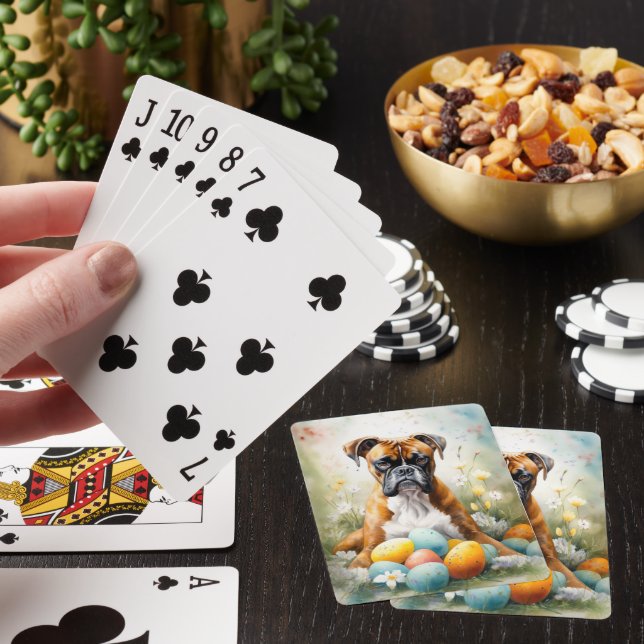 Boxer Dog with Easter Eggs Holiday Poker Cards (In Situ)
