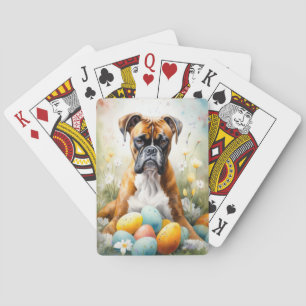Boxer Dog with Easter Eggs Holiday Poker Cards