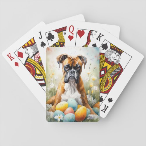 Boxer Dog with Easter Eggs Holiday Poker Cards