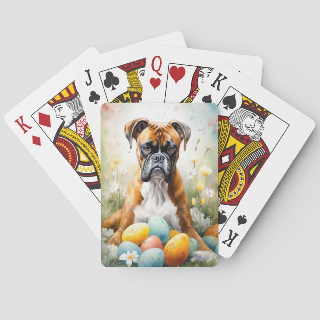 Boxer Dog with Easter Eggs Holiday Poker Cards (Back)