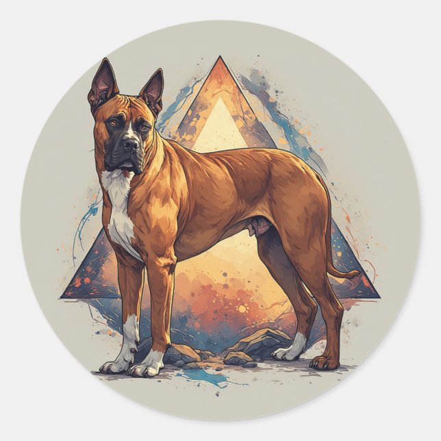 Boxer Dog with Geometric Background Classic Round Sticker (Front)
