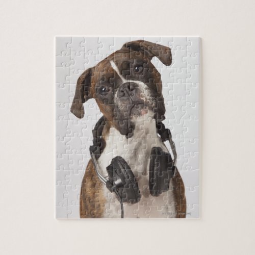 boxer dog with headphones jigsaw puzzle