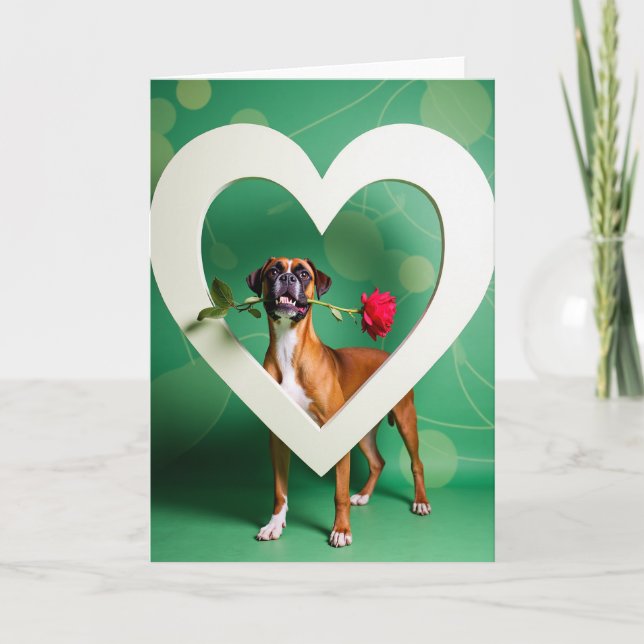 Boxer Dog With Rose Card (Front)