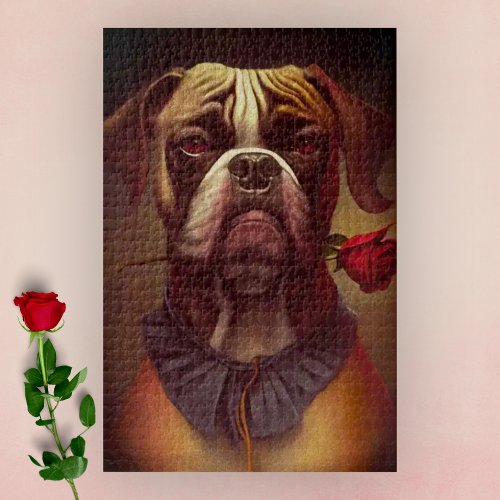 Boxer Dog with Rose Jigsaw Puzzle  1014 Pcs