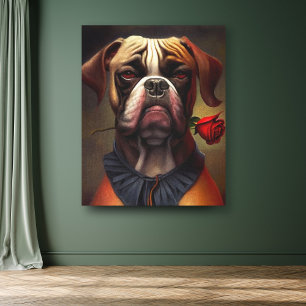 Boxer Dog with Rose Oil Painting Canvas Art