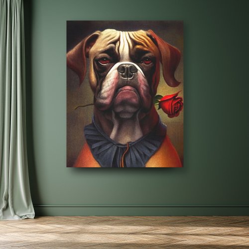 Boxer Dog with Rose Oil Painting  Canvas Art