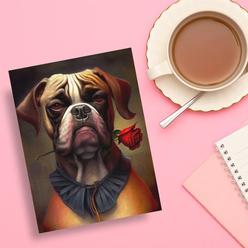 Boxer Dog with Rose Oil Painting  Postcard