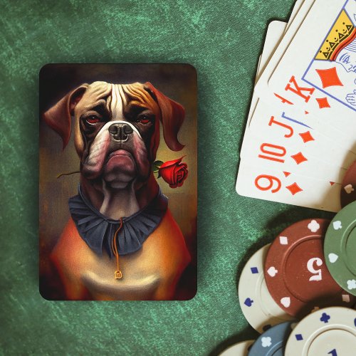 Boxer Dog with Rose Playing Cards