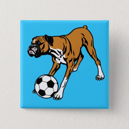 Boxer Dog With Soccer Ball Button
