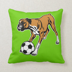 boxer dog with soccer ball throw pillow