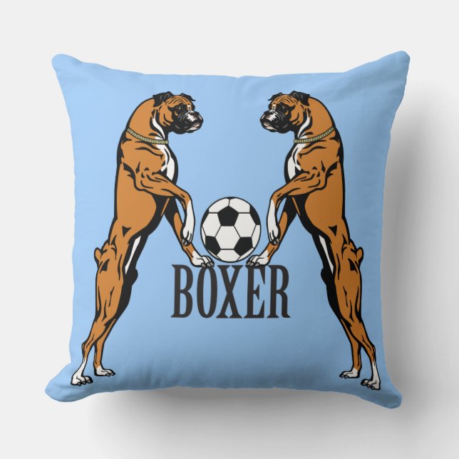 boxer dog with soccer ball throw pillow (Front)