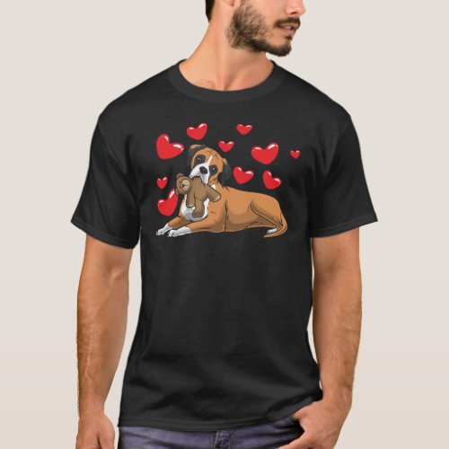 Boxer dog with stuffed animal and hearts T_Shirt