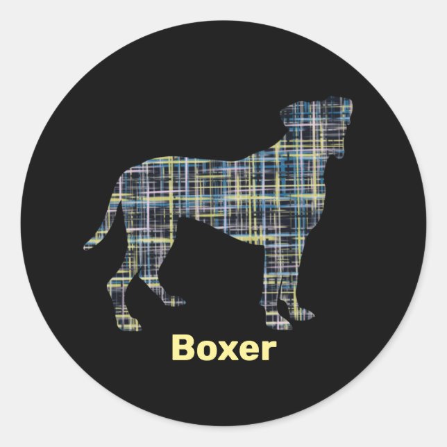 Boxer Dog Yellow & Black Grid Line Classic Round Sticker (Front)