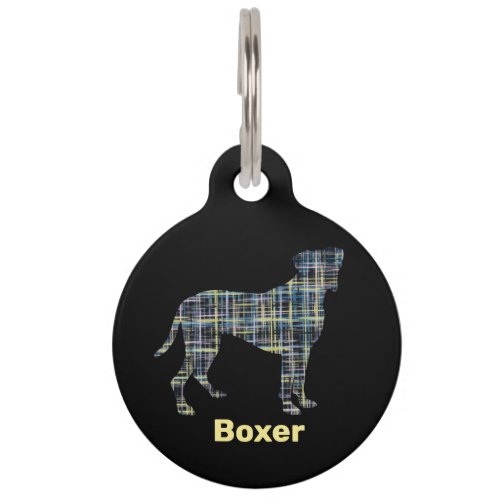 Boxer Dog Yellow  Black Grid Line Pet Tag