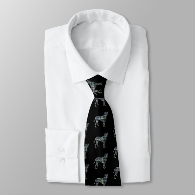 Boxer Dog Yellow & Blue Grid Lines Black Neck Tie (Tied)