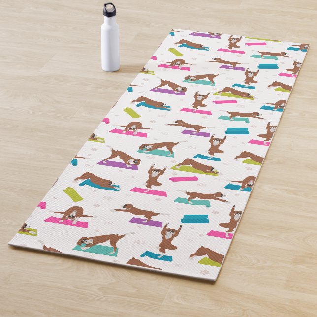 Boxer dog yoga pose yoga mat (In Situ)