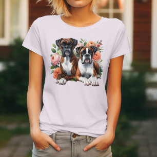 Boxer Dogs Amongst The Flowers T-Shirt