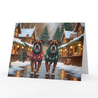 Boxer Dogs Christmas Snow Holiday  Card