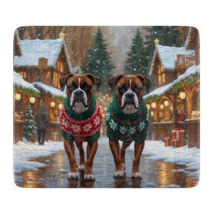 Boxer Dogs Christmas Snow Holiday Cutting Board
