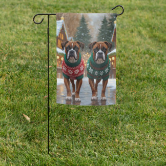 Boxer Dogs Christmas Snow Holiday  Garden Flag