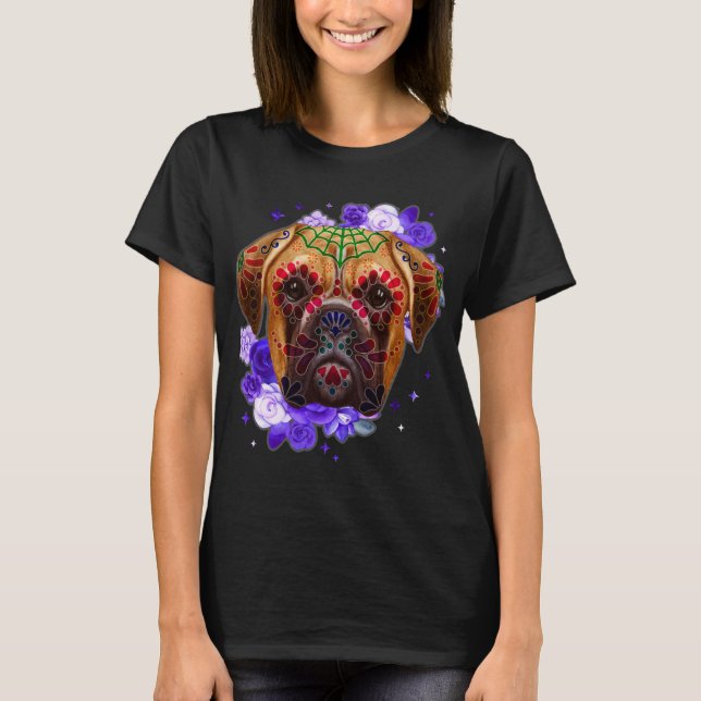 Boxer Dogs Day Of The Dead Sugar Skull Dog Lover H T-Shirt (Front)
