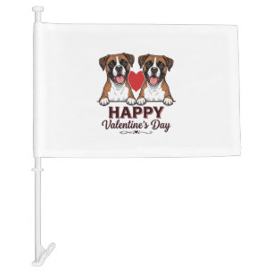 Boxer Dogs Happy Valentines Day Vintage Car Flag