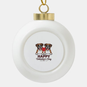 Boxer Dogs Happy Valentines Day Vintage Ceramic Ball Christmas Ornament
