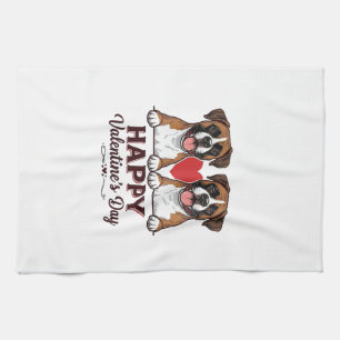 Boxer Dogs Happy Valentines Day Vintage Kitchen Towel