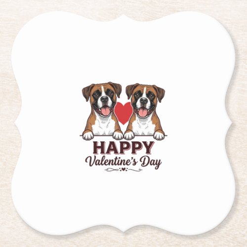 Boxer Dogs Happy Valentines Day Vintage Paper Coaster