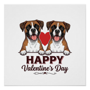 Boxer Dogs Happy Valentines Day Vintage Poster
