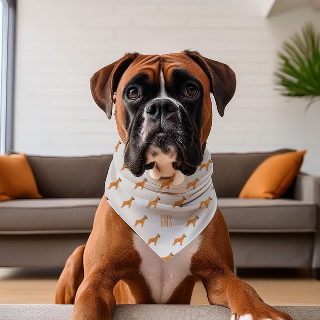 Boxer Dogs Pattern Monogrammed Pet Bandana Collar (Creator Uploaded)