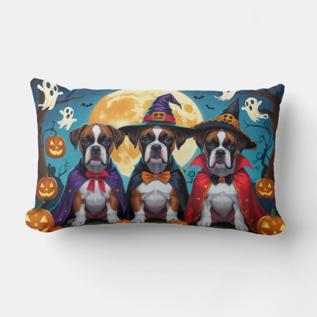 Boxer Dogs Pumpkin Halloween Funny Lumbar Pillow (Front)