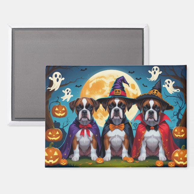 Boxer Dogs Pumpkin Halloween Funny Magnet (Front/Back)