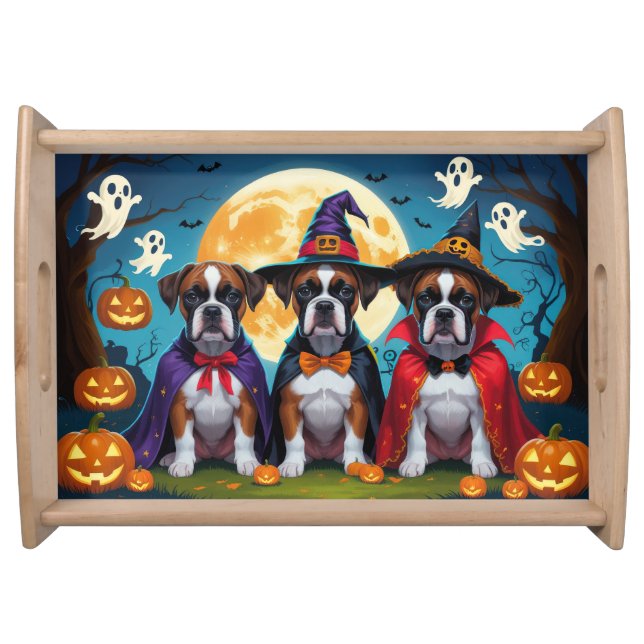 Boxer Dogs Pumpkin Halloween Funny Serving Tray (Front)